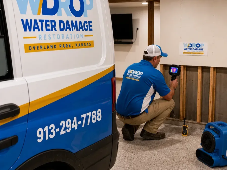 Bathroom remediation setup with containment, protected flooring, and labeled waste bags