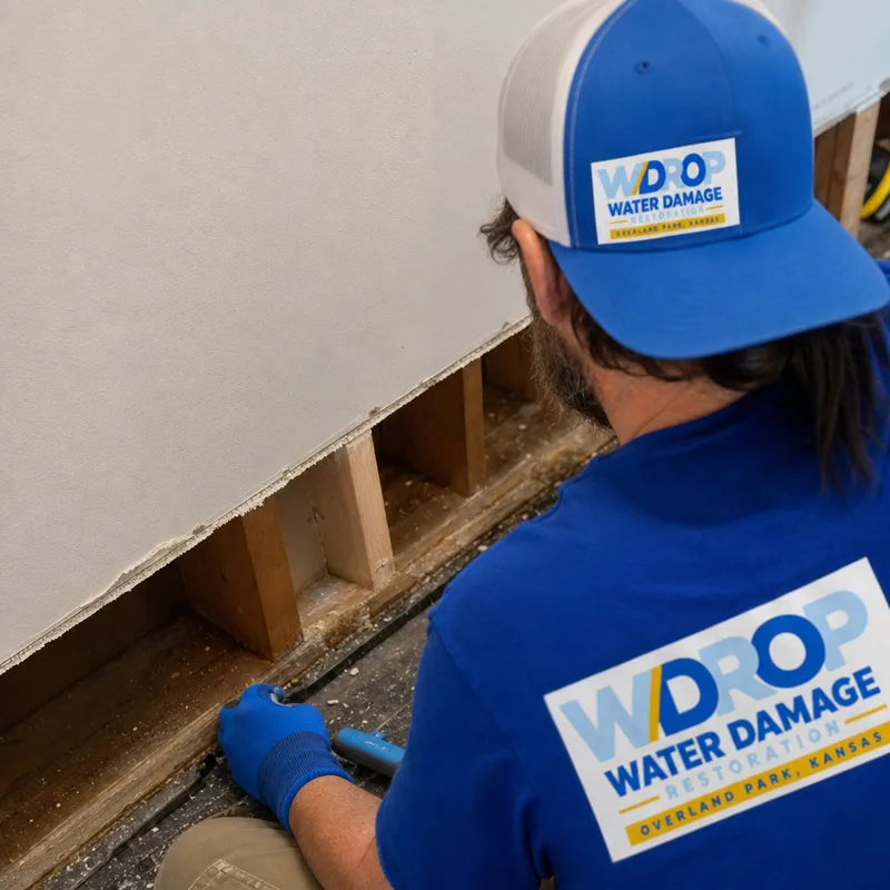 Clean flood-cut line in drywall with insulation removed to allow cavity drying